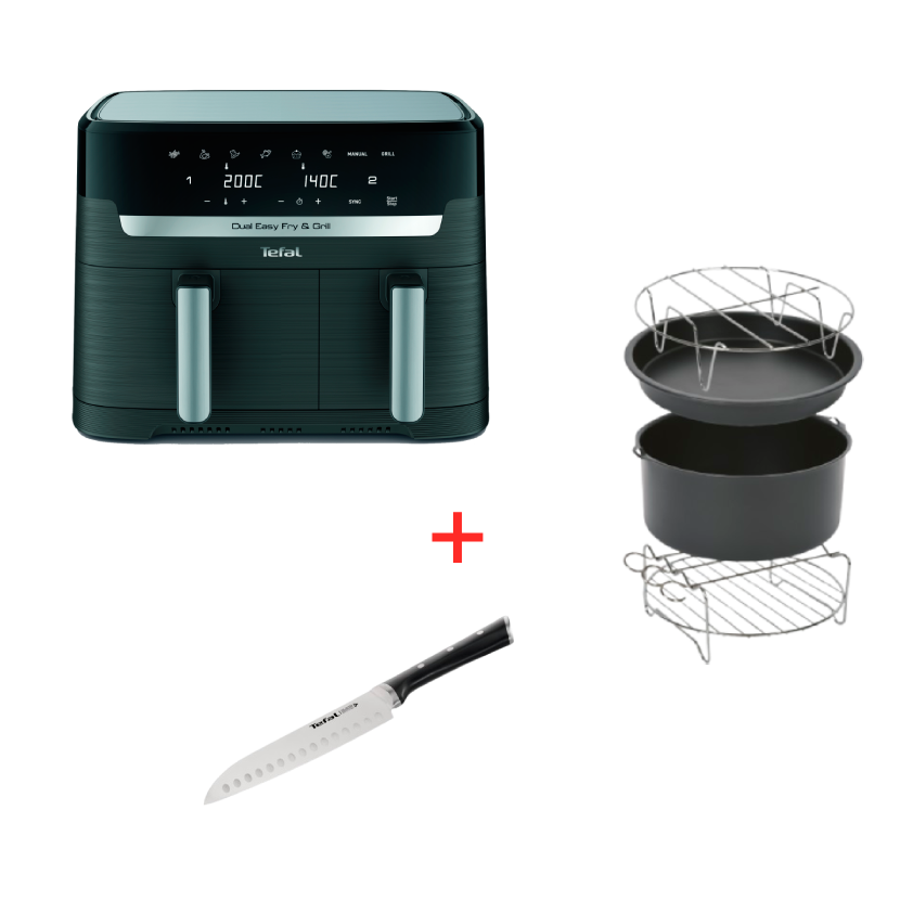 Tefal Dual Easy Fry & Grill im Set mit passendem Zubehör und Ice Force Messer
