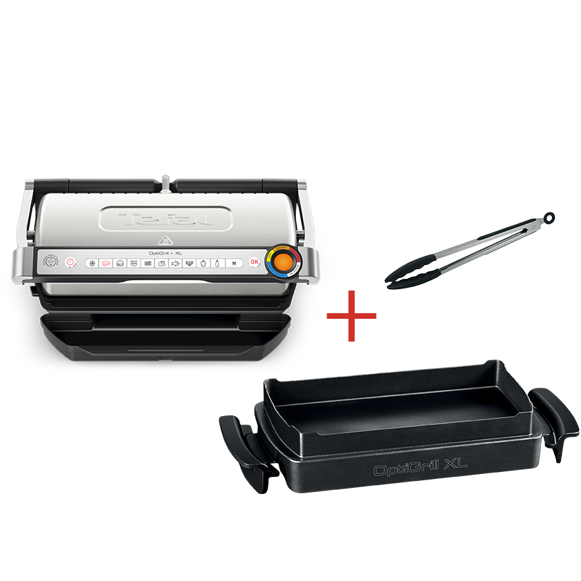 Tefal OptiGrill+ XL im Set mit passender Backschale Kontaktgrill XL-Format von 600cm² für bis 8 Personen 9 Kochprogramme 2000 W