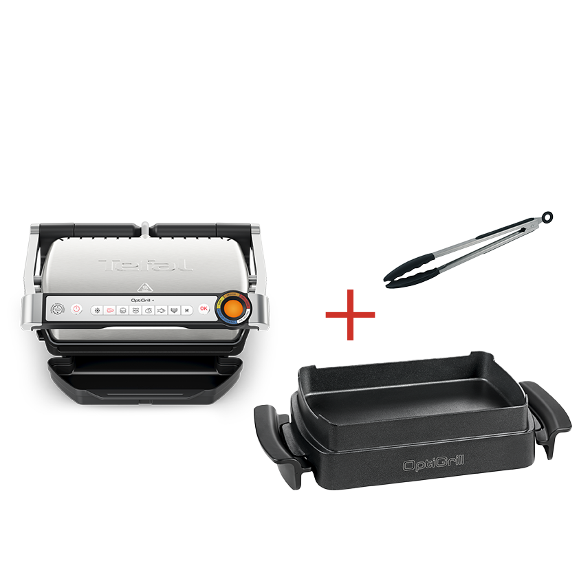 Tefal OptiGrill+ im Set mit passender Backschale Kontaktgrill Produktset 6 automatische Kochprogramme mit passender Backschale für Backfunktion