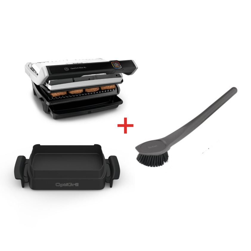 Tefal Optigrill Elite XL im Set mit passender Backschale und Reinigungsbürste Kontaktgrill XL-Format von 800cm² für bis 8 Personen